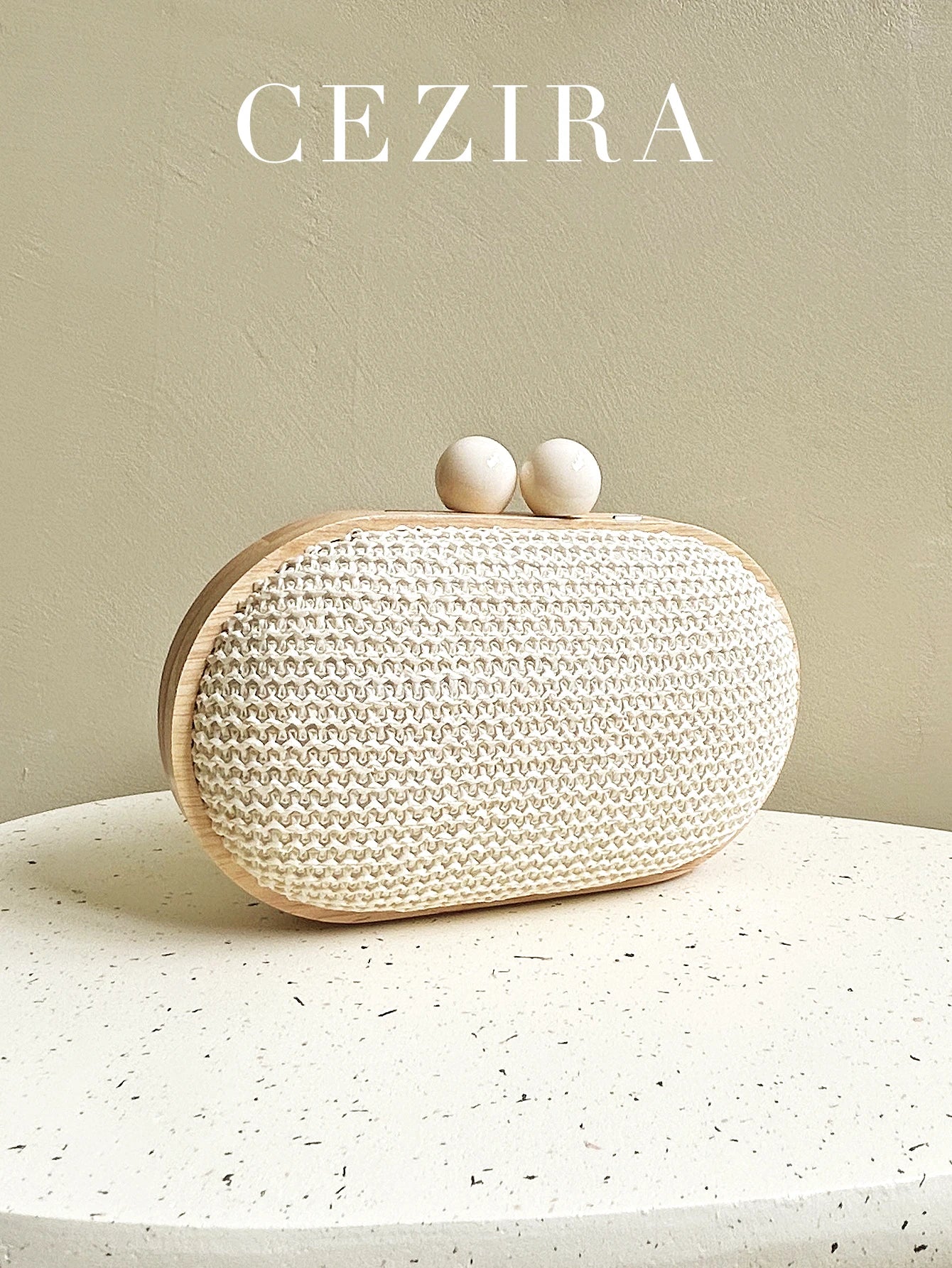 CEZIRA Women's Fashionable Straw Woven Clutch Wooden Frame Clip Closure Evening Bag Hard-case Long Chain Handbag Purse Holiday