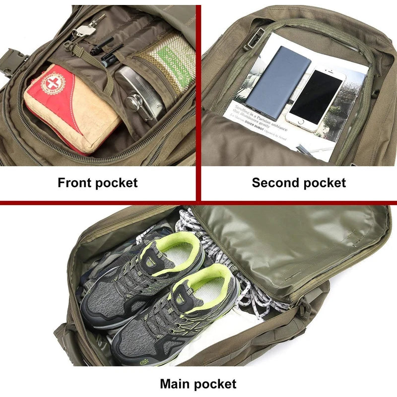 60L Military Tactical Backpack for Men Army Expandable 3 Day Assault Pack Molle Bug Out Bag for Camping Hiking Rucksack Fishing