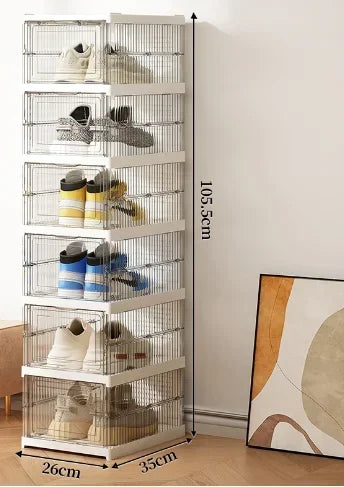 Dustproof 6 Layers Foldable Shoes Box Stackable Transparent Thickened Plastic Bins Sneaker Shoe Organizer Cabinet Organizers
