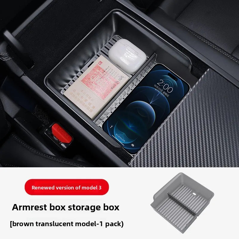 For Tesla Model Y / New Model 3 Highland Center Console Armrest Hidden Storage Box ABS Organizer Tray Accessories