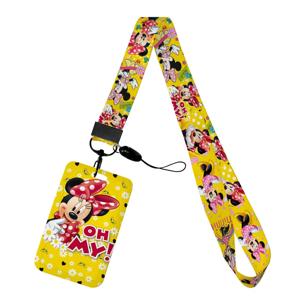 Disney Yellow Series Mickey Minnie Card Holder Work Permit Name Badge with Keychains Student Id Card Lanyard Holder Accessories