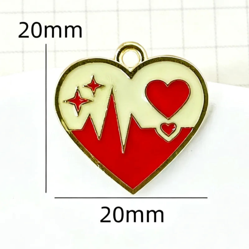 10pcs Pink Heartbeat Love DIY Jewelry Accessories Pendant Pendant Necklace Bracelet Hair Accessories Keychain Valentine's Day Al