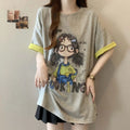 Plus-size women's spring and summer new color-blocking casual loose slimming cartoon letter printed short-sleeve T-shirt