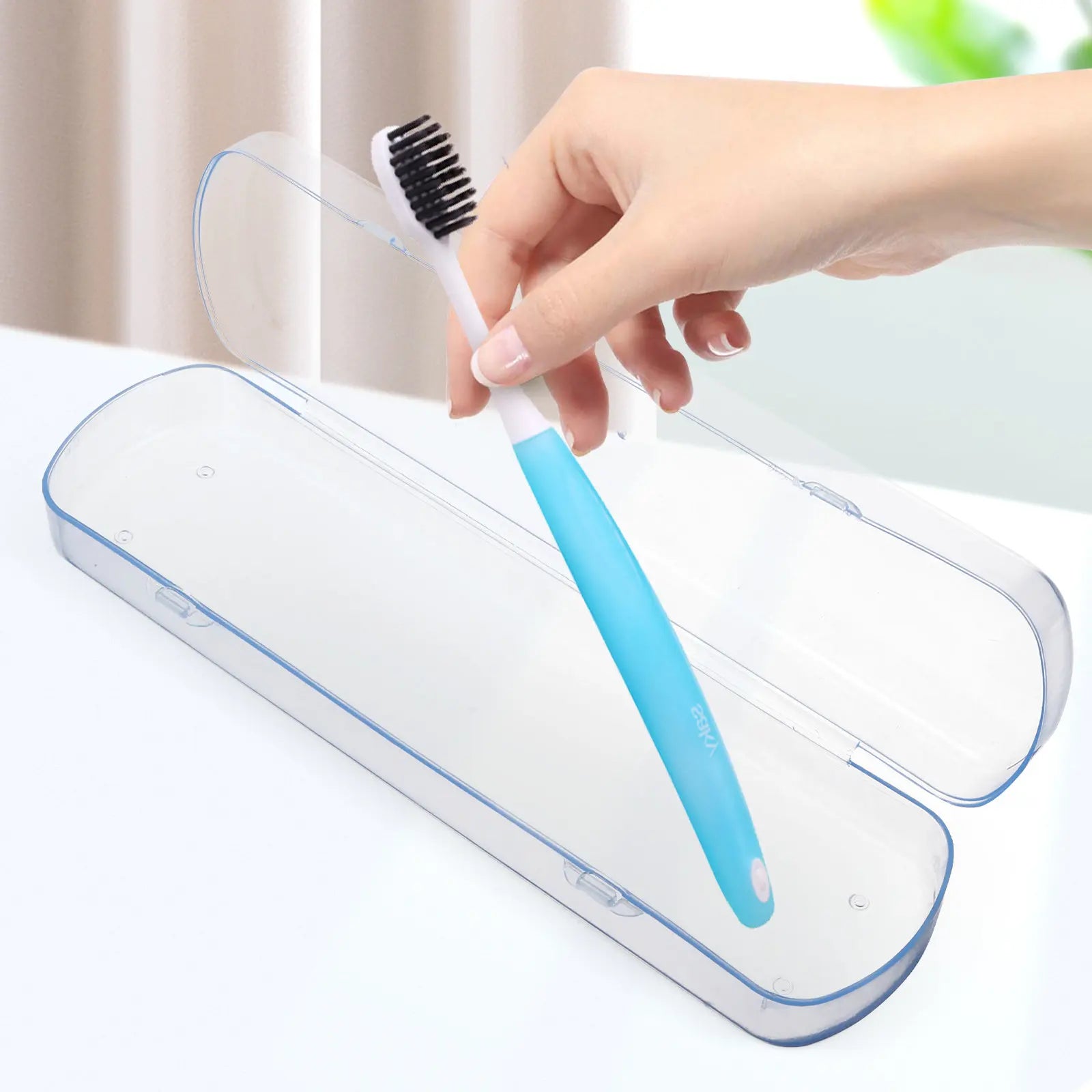 Travel Toothbrush Case Holder Portable Rectangular Blue PP Material Antibacterial Toothpaste Storage Holder for Business Travel