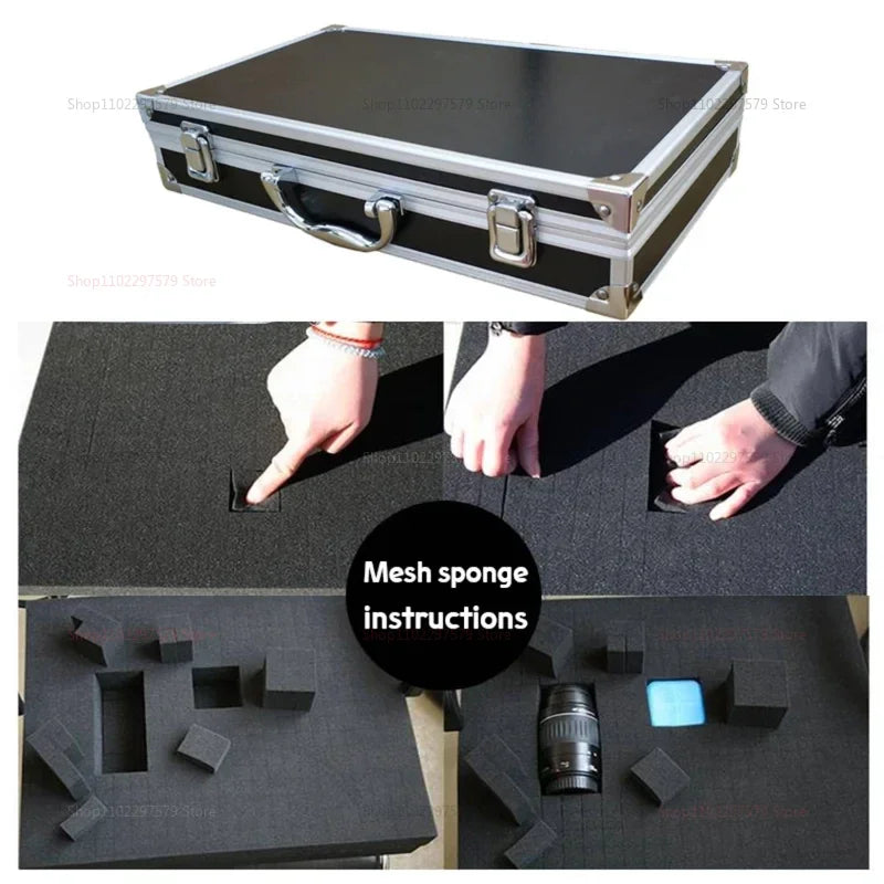 Portable Aluminum Tool Box with Sponge Lining Impact Resistant Storage Case Handheld Heavy Duty 30x17x8cm for Workshop Garage