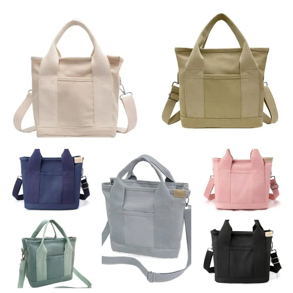 Multi-pocket Japanese Style Crossbody Bag Handbag Large Capacity Pure Color Tote Bag Mommy Bag Message Bag Canvas Shoulder Bag