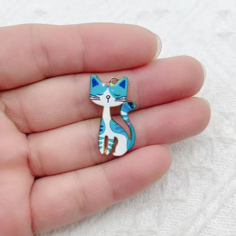 10pcs Cute Alloy Printed Cat Pendant Accessories DIY Keychain Pendant Accessories