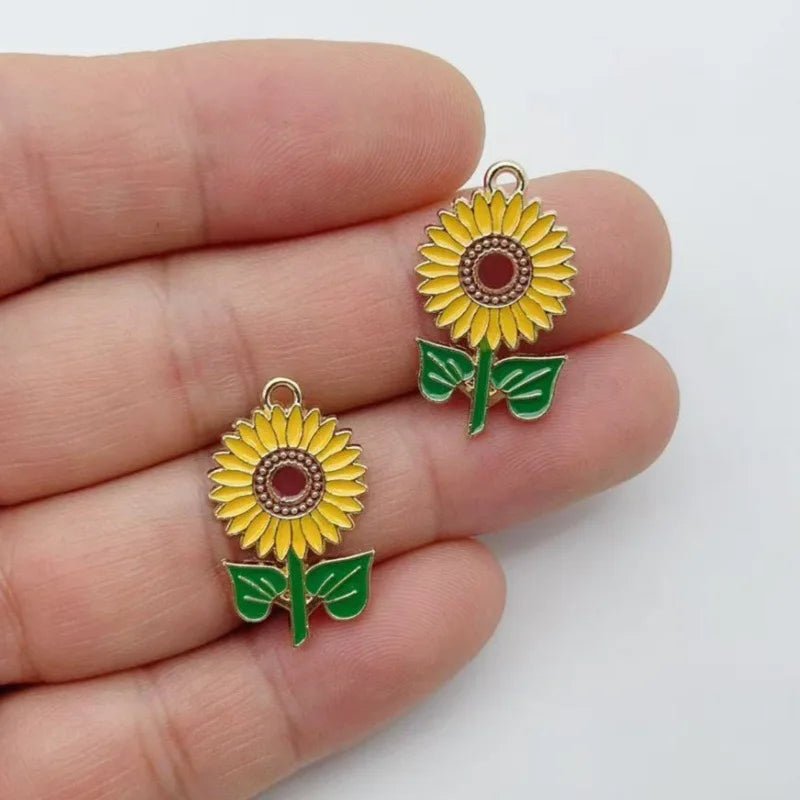 12pcs Alloy Series Drip Oil Sunflower Pendant Accessories Handmade DIY Pendant Bracelet Necklace Keychain Making