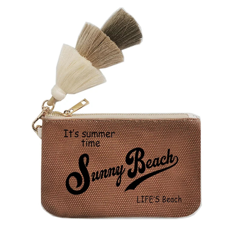 Customizable Letter Purse Leisure Personality Tassel Design Canvas Cotton Women's Clutch Office Gifts Beach Wallet iPhone Bag