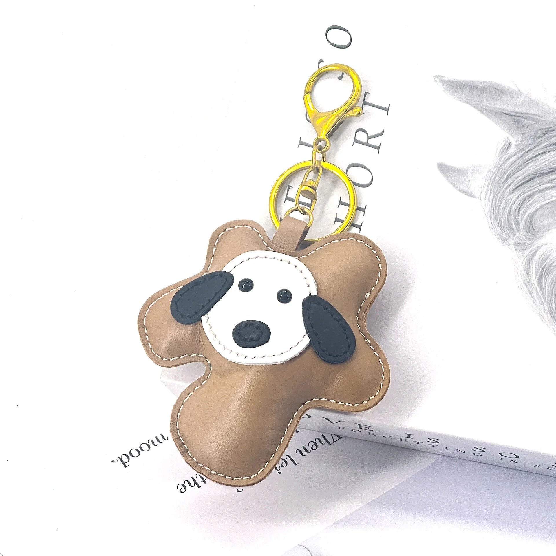 New Cow Leather Dog Keychain Bag Pendant Cute puppy Car Key Ring Luggage Bag Parts Accessories For Women And Men