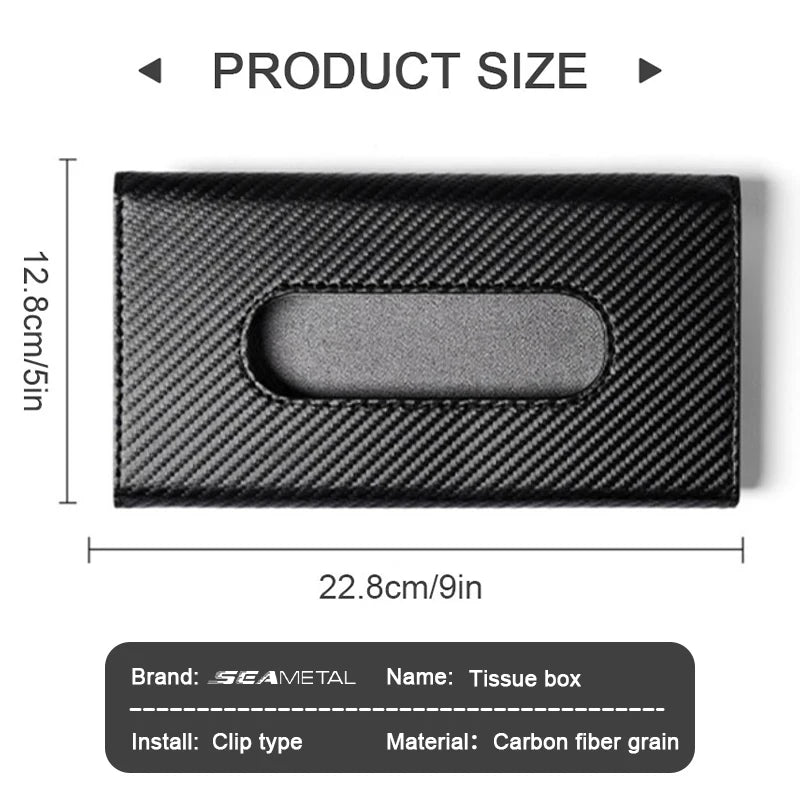 SEAMETAL Car Sun Visor Tissue Box Carbon Fiber Tissue Storage Case Universal Auto Interior Clip-on Style Paper Towel Storage Bag