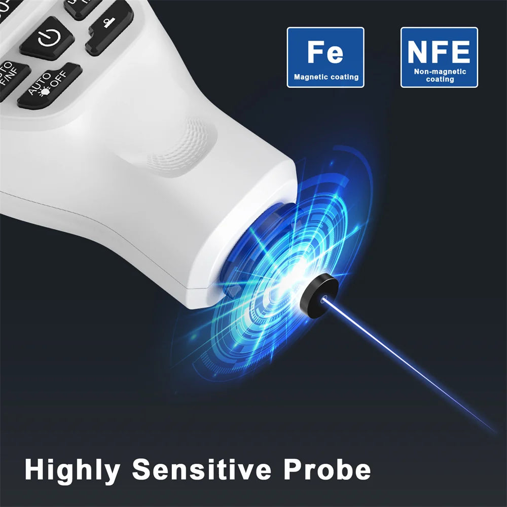Car Paint Coating Thickness Gauge Meter 0.01mm/1mil Car Paint Electroplate Metal Coating Thickness Tester 0-2000um Fe & NFe Prob