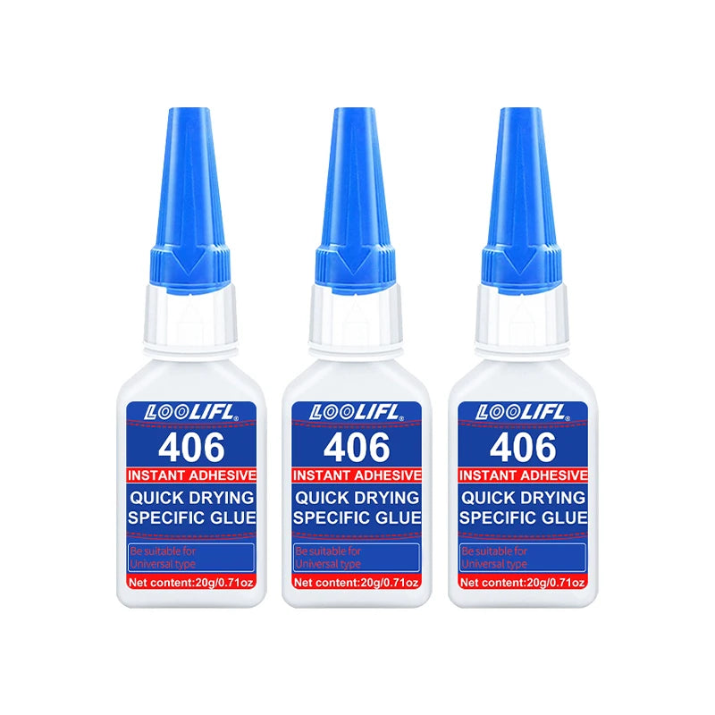 Brand-new upgraded 406 super cyanoacrylate glue, instant drying in 5 seconds, waterproof, stable and versatile bonding tool.