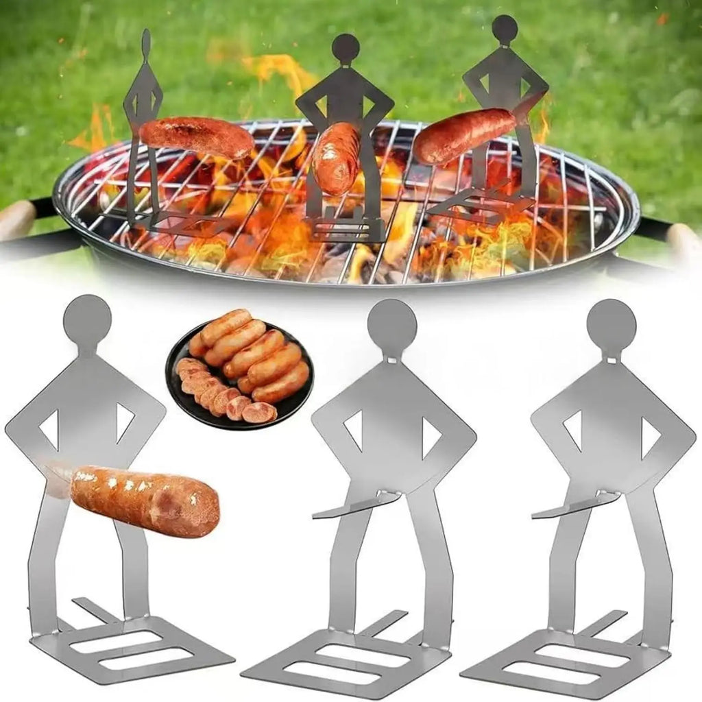 Creative Standing Man Hot Dog Holders Stainless Steel Sausage Grill Rack Reusable Barbecue Tool for BBQ Camping Spring Trip