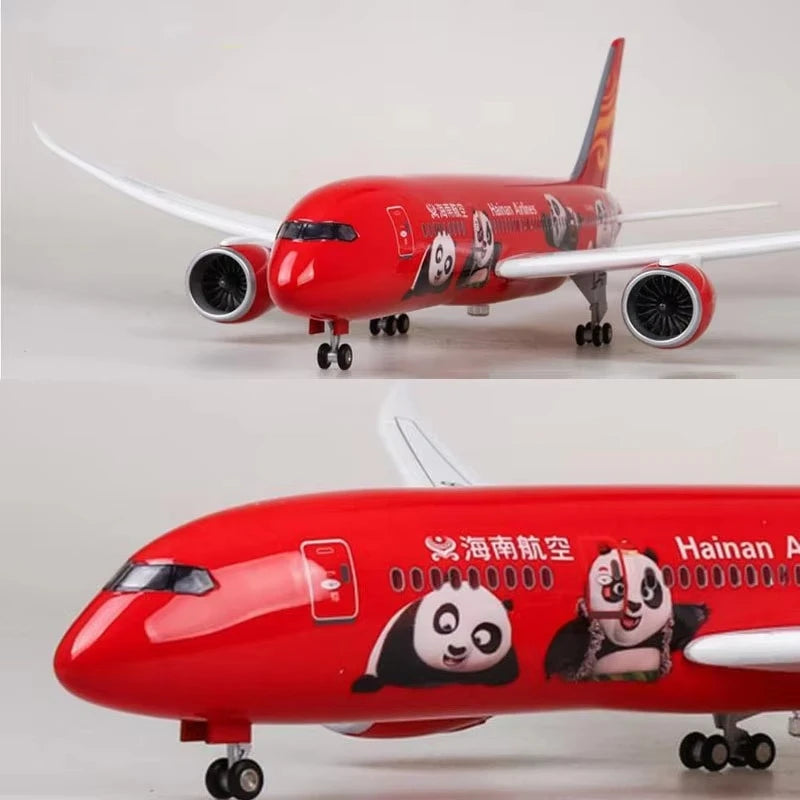 43CM Plane Model 1:130 Scale Diecast Model Hainan Airlines Panda B787 Resin Airplane With Light Wheels Toy Collection Display