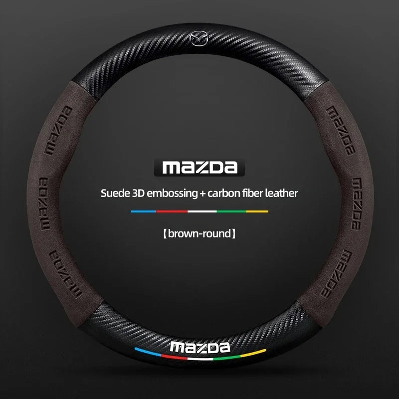 Car Suede Carbon Fiber Leather Steering Wheel Cover For Mazda BT-50 CX-3 CX-4 CX-5 CX-7 CX-9 MX5 Mazda 3 Axela 6 Gh Gj Demio Car