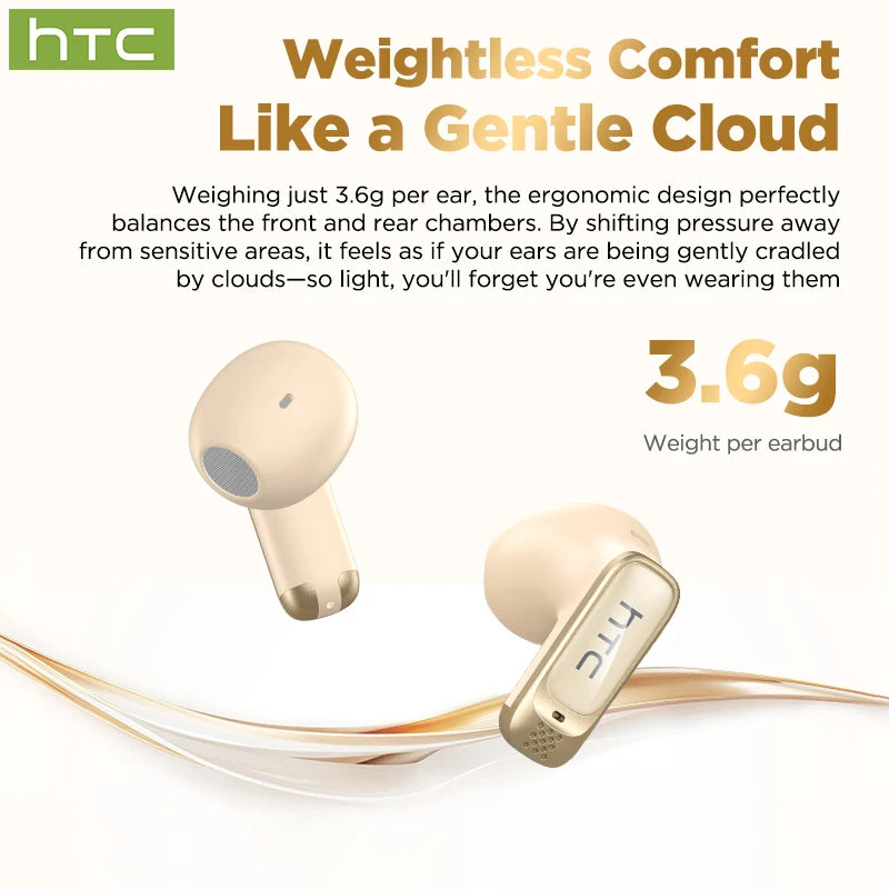 HTC NE72 AI Translate Bluetooth Earphones Wireless Earbuds LED TouchScreen HiFi Stereo Audio Noise Cancellation In-Ear Headphone