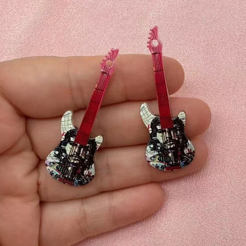 12pcs 16 color printed skeleton guitar acrylic DIY keychain earrings bag handicrafts accessories