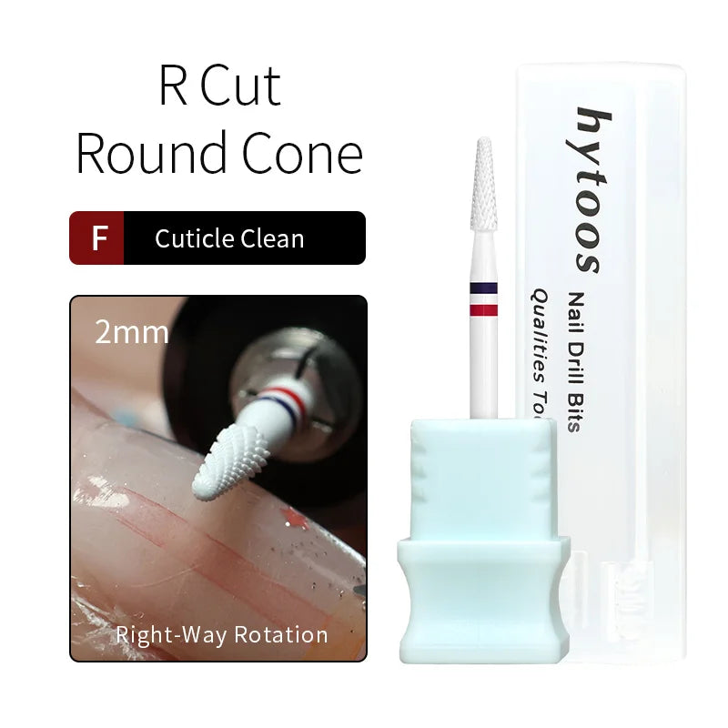 HYTOOS 1.5/2mm Cone White Composite Ceramic Nail Drill Bits High Hardness Pro E-file Bit for Cuticle Clean Gel Removal Tools