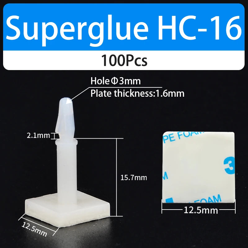 100PCS HC-5/6 Nylon Plastic Stick Fixed Clip PCB Module Spacer Standoff Lock Snap-In Adhesive 3MM Hole Support Isolation Column