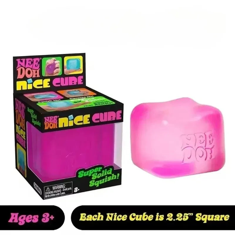 Needoh Cubo Sensorial Antiestrés Suave y Glutinoso Relleno de Gel, Bola Elástica, Caja Sorpresa de Hielo Suave, Rebote Lento