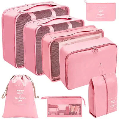 8/9PCS Set Packing Cubes For Travel Waterproof Clothes Underwear Shoes Toiletries Organizer Tidy Pouch Travel Storage Bag