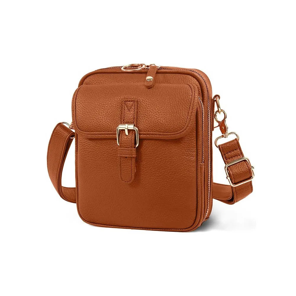 Leather Women Messenger Bag Large Capacity Anti-theft Crossbody Leather Bag Vintage with Adjustable Removable Strap