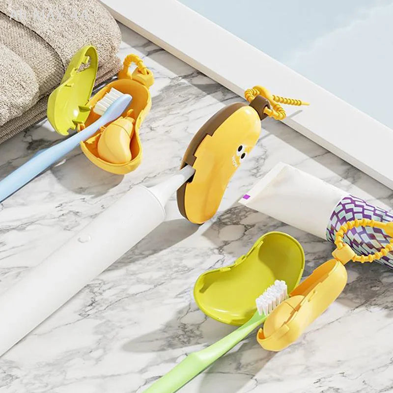 2-in-1 Banana Shaped Toothbrush Head Cover And Portable Toothpaste Capsule Holder Dustproof Travel Protector Case Hiking Camping