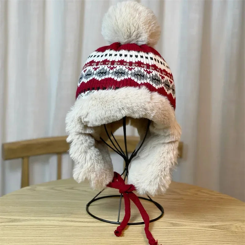 Winter Hat Women Warm Bomber  With Earflap Brand Cute Pom Fuzzy Peruvian  Ear-flapped