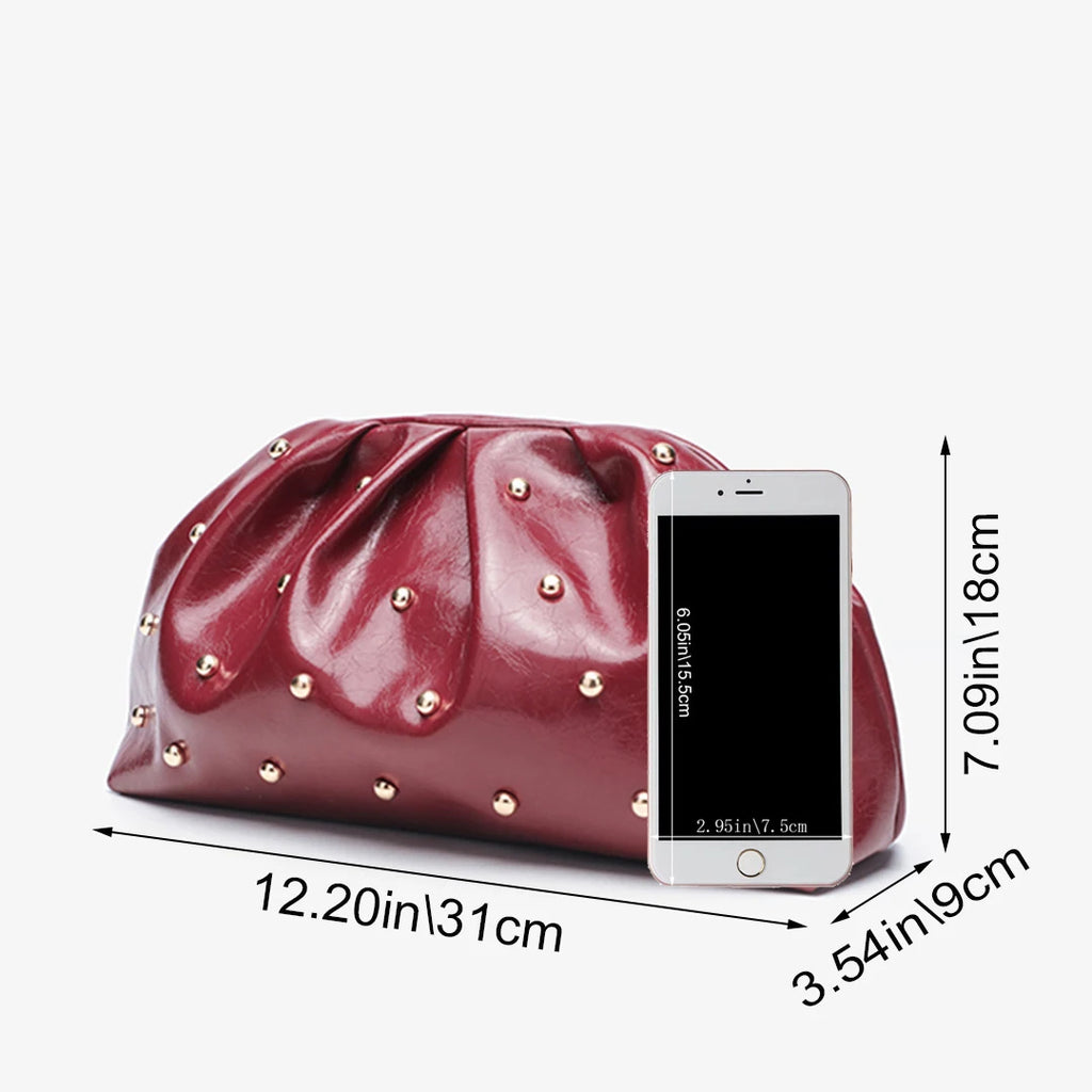2025 New Women's Zipper Handbag Fashion Simple Multifunctional Clasp Bag Mushroom Nail Large Capacity Folded Cloud Dinner Bag