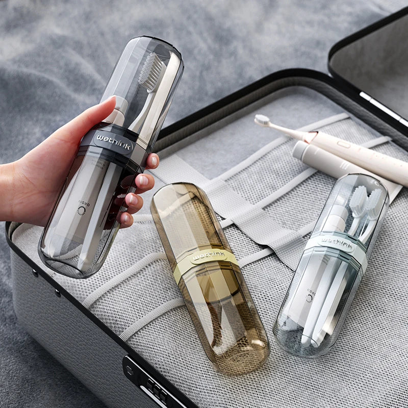 Portable Clear Toothbrush Travel Case Hard Shell All-in-One Organizer for Business Travel Gym Commute Hygienic Secure Design