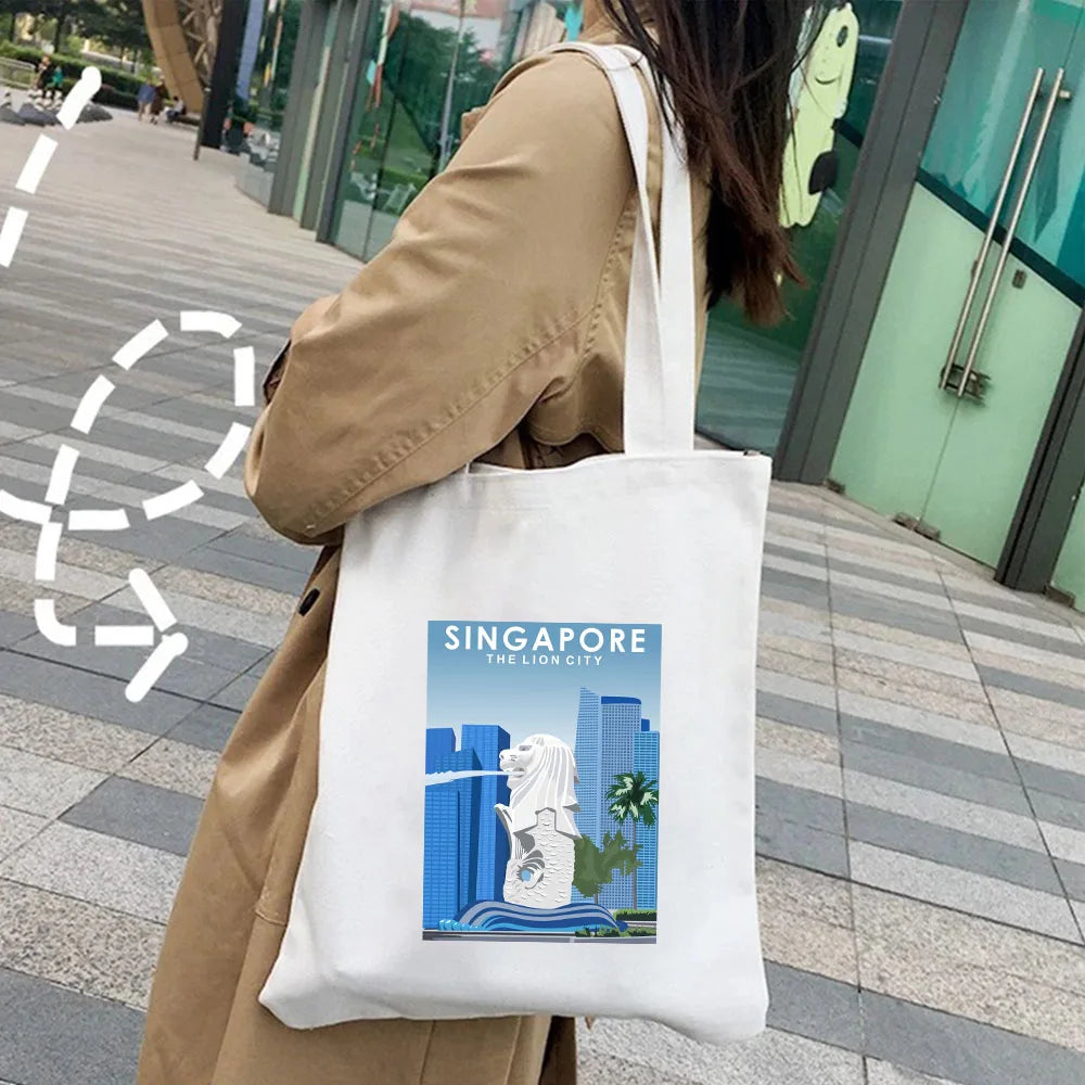 Kyiv Ukraine Milan Rio De Janeiro San Diego Santorini Greece Sydney Tokyo Women Canvas Shoulder Cotton Tote Bag Shopping Handbag