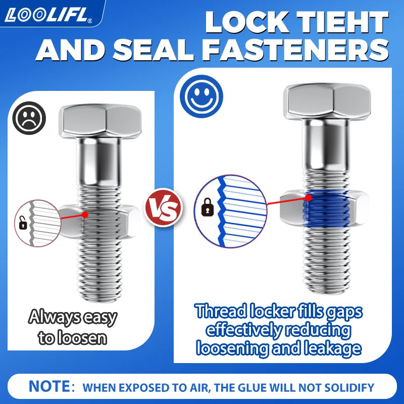 LOOLIFL Blue Thread Locker 243 Nuts-Bolts Locker, Screw Adhesive Lock Tight Seal Fasteners Anaerobic Curing Metal Glue,Rustproof
