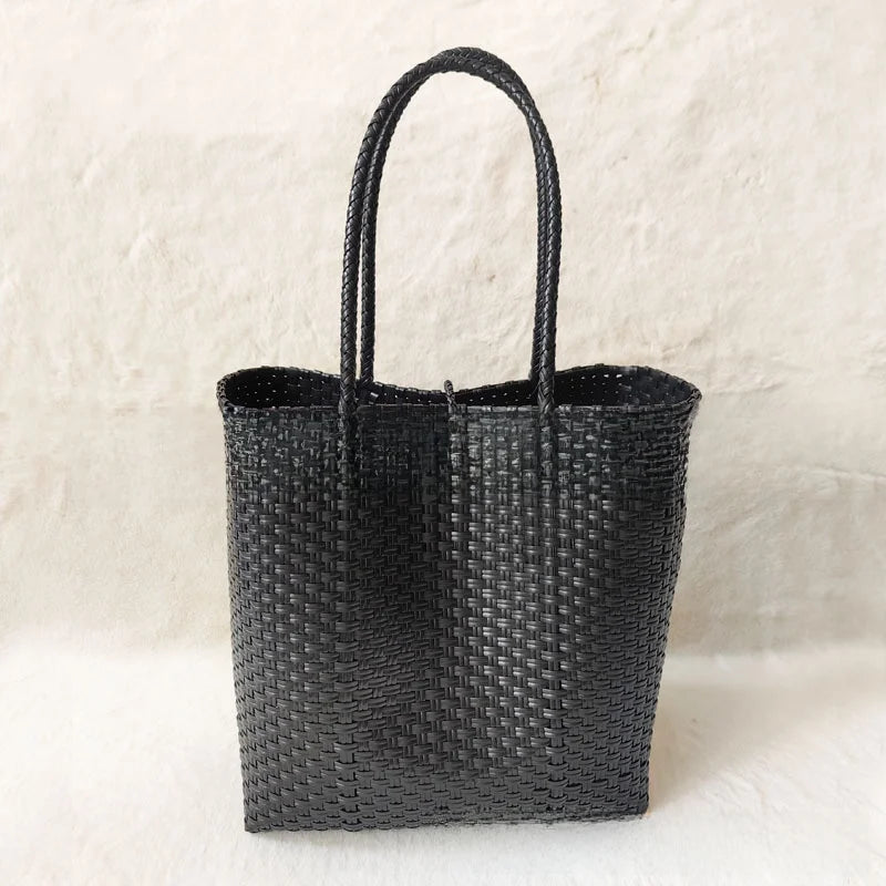 Handwoven Large Capacity Waterproof Shopping Bag Ins Minimalist Handheld Cabbage Basket Single Shoulder Handbag Soft PVC Mate...