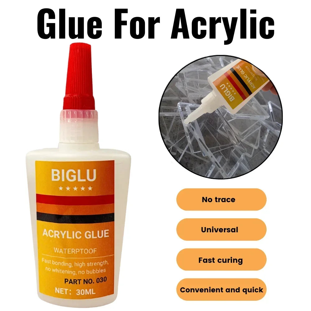30ML BIGLU Adhesive Acrylic Glue For Acrylic PMMA PC Pipe Plate Instant Super Glue Waterproof Plexiglass Glue