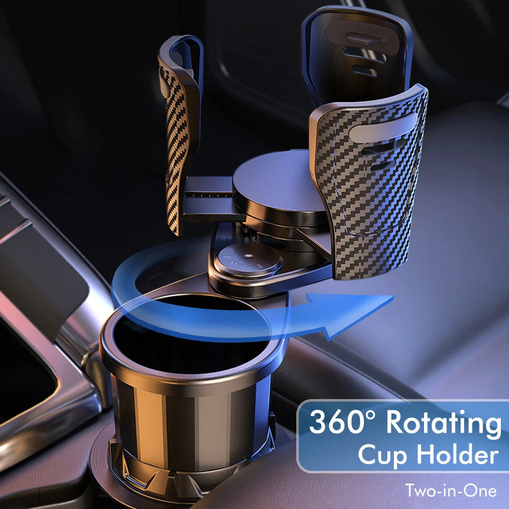 Multi-Functional Dual-Layer Car Cup Holder Universal 360-Degree Rotating Beverage Rack & Instant Noodle Holder
