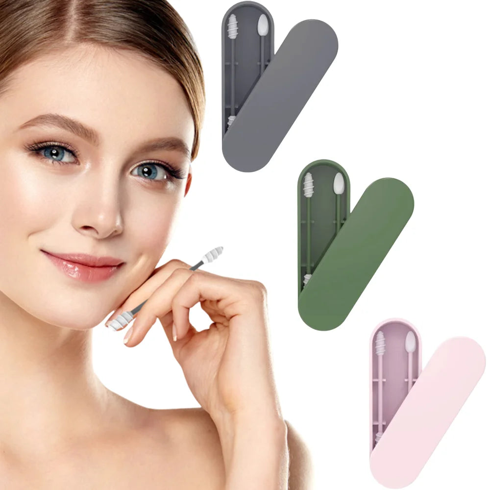 Silicone Cotton Swab Stick Ear Scoop Kit, Reusable Double-Head Ear Cleaning Tool, 1 Set