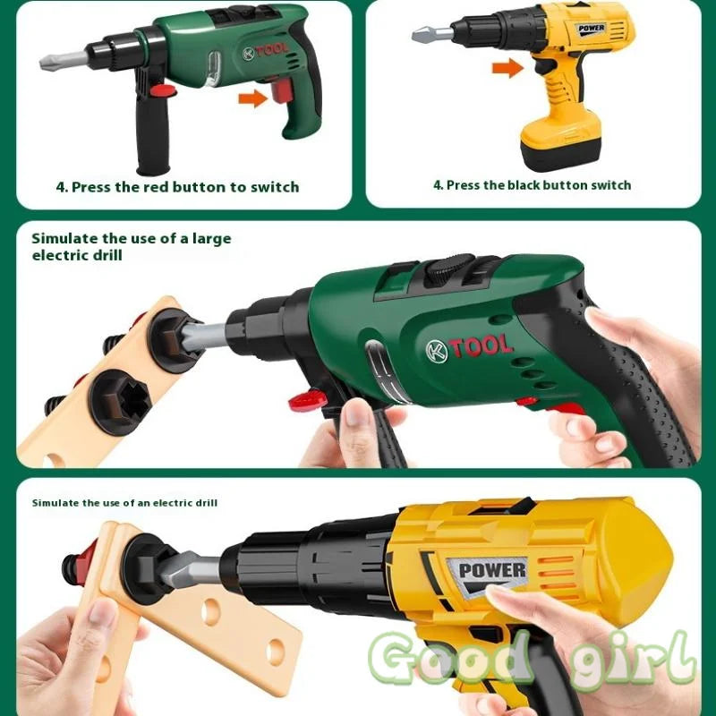 1 Set Toddler Electric Drill Screw Kits Kids Toy Simulation Electric Drill Kit With Real Sounds And Action Construction Tools