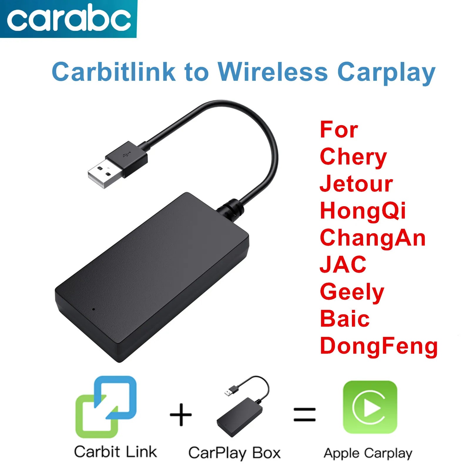 CARABC Carbitlink to Wireless CarPlay Car Navigation Smart Car Carbit Link For Baic X55 Geely Jetour Changan Chery DongFeng