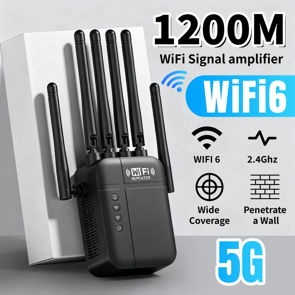 Dual Band WiFi Signal Repeater 2.4G/5G 1200Mbps Extender Wall Penetrating 10000 Square Feet Coverage for Multiple Devices