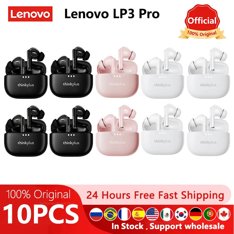 10pcs Lenovo LP3 Pro Wholesale 2pcs Original LP3 Pro Wireless Bluetooth Headphones HiFi Stereo Earbuds Noise Reduction With Mic