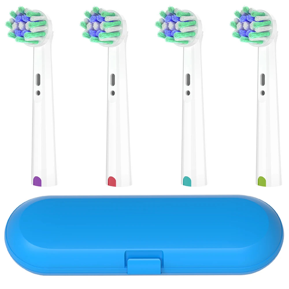 Toothbrush Protective Box and 4x Cross Clean Replacement Brush Heads Compatible with Oral B Electric Toothbrush, Home Travel Use
