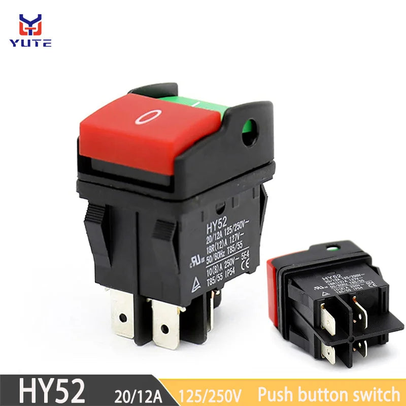 HY52 Electric Button Switch Mechanical Equipment Car Wash Machine Start Switch 250V 12A 4PIN