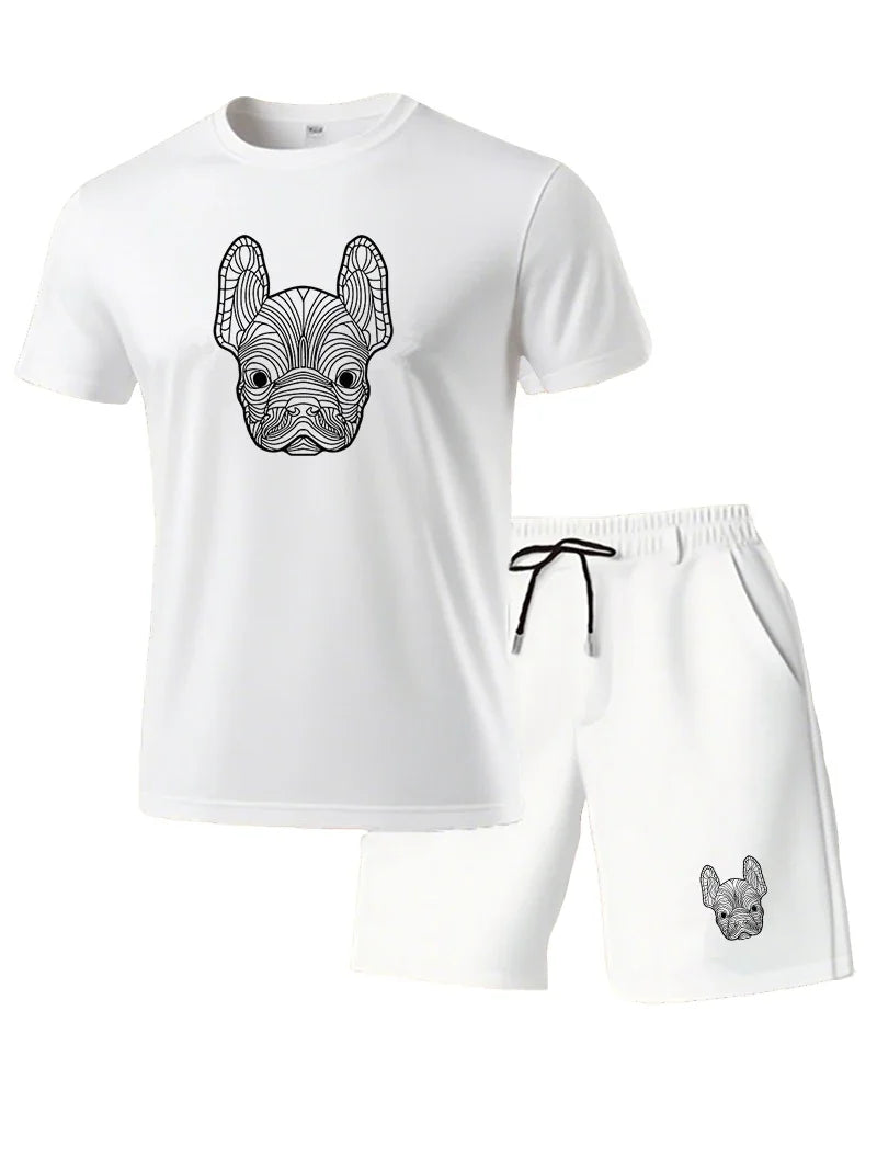 Summer Men's Quick Dry Casual Short Sleeve T-Shirt And Shorts Set City Street Fashion Running Sports 2-Piece Suit