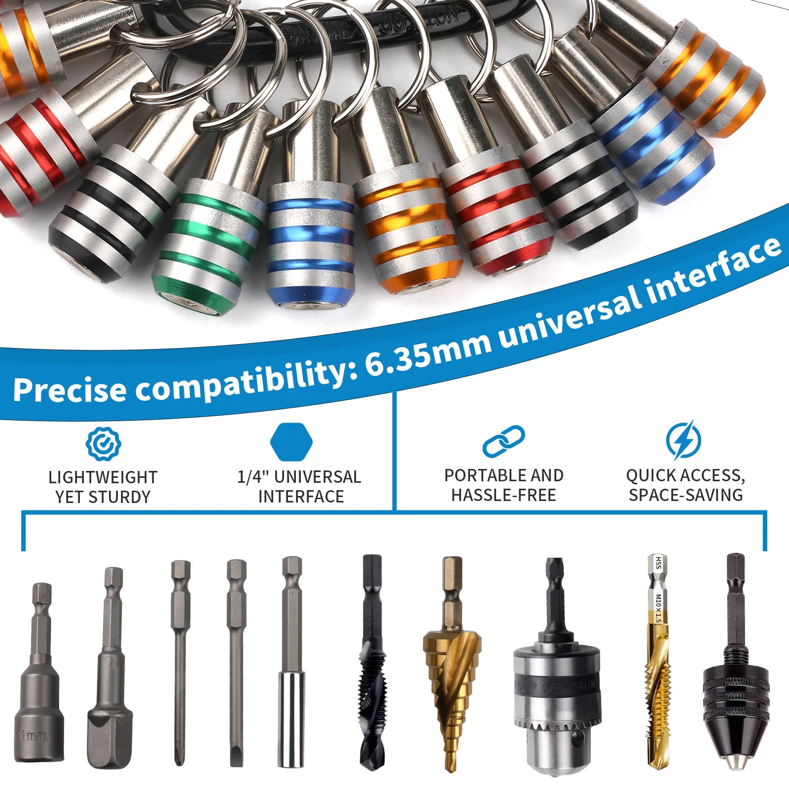 3/7/12Pcs Hex Shank Screwdriver Bit Holder 1/4 Inch With Carabiner Portable Quick-change Extension Bar Keychain Screw Adapter