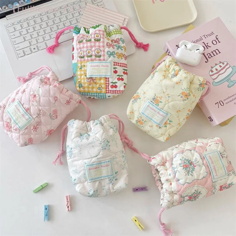 【MAX-22】Floral Storage Bag Drawstring Drawstring Pocket Soft Cotton Anti Fall Cosmetic Bag Sundry Storage Camera Bag