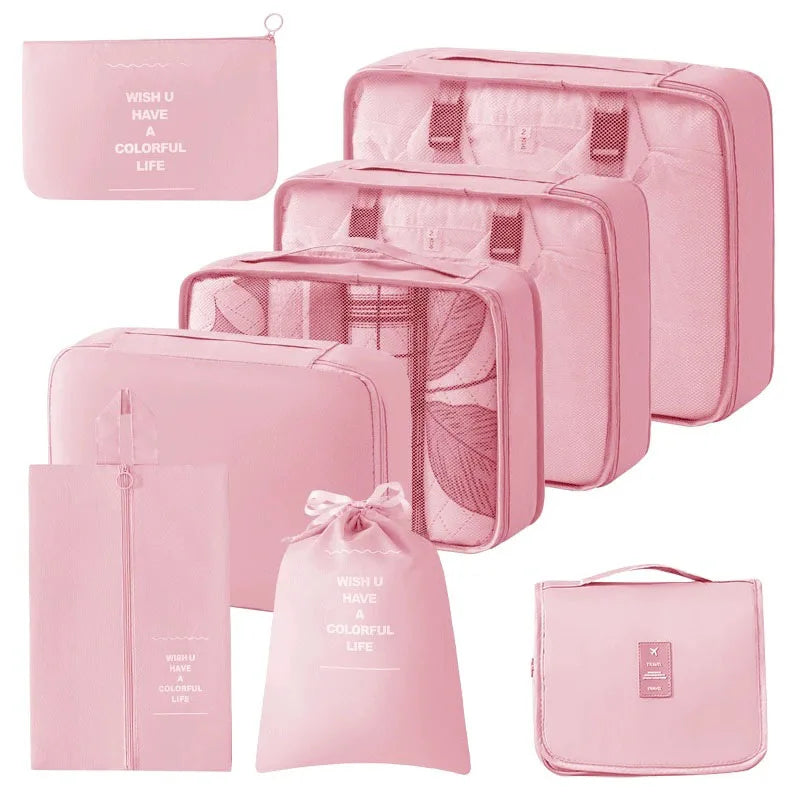 8Pcs Travel Organizer Set Portable Folding Suitcase Packing Cubes for Clothes Shoes Tidy Pouch Luggage Storage Bags