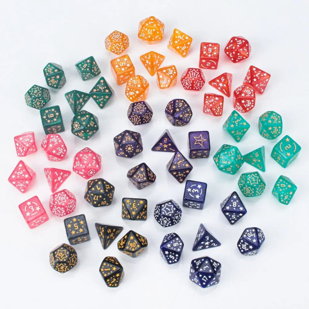 7PCS New Acrylic Star Dice Set 8 Colors D4 D6 D8 D10 D12 D20 Sharp Corner Dice Polyhedral Table Games Dice Gift