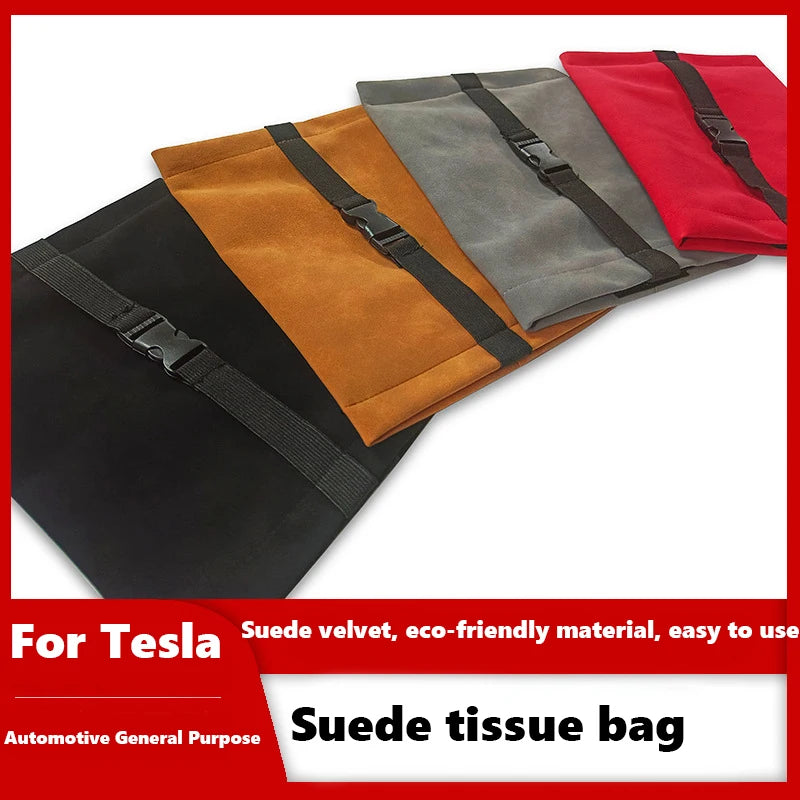 Car Hidden Tissue Holder Box for Tesla Model 3 Y Armrest Seat Back Napkin Center Console Flocking Storage Bag Auto Accessories