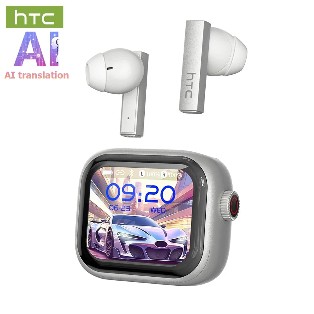HTC NE40 Fashion Wireless Earbuds Eye-catching Transparent Case Light Open Semi-in-ear OWS Headphones Trendy Ear-hook Earphones